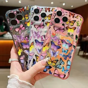 Ударопрочный мягкий силиконовый чехол с рисунком бабочки для iPhone 16 15 Pro 14 13 Pro Max 12 11 прозрачная защита линз тонкий чехол iPhone 16 серый