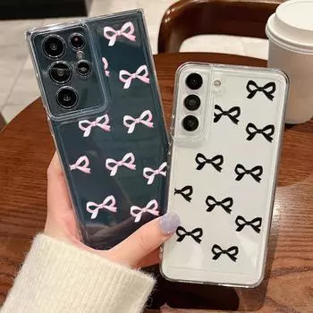Ударопрочный прозрачный чехол с бантом для Samsung S25 Ultra S24 FE S23 A56 A36 A16 A55 A15 A26 A35 Прозрачный мягкий силиконовый чехол для телефона Samsung S25 синий