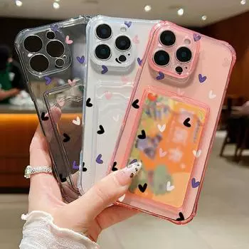 Ударопрочный прозрачный мягкий силиконовый чехол для iPhone 16 Pro 15 14 13 Pro Max 12 11 с узором в виде сердечек, тонкая защита объектива от падения iPhone 16 серый