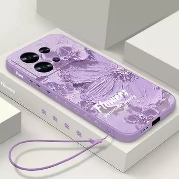 Ударопрочный рельефный цветочный принт чехол для Xiaomi 14t 13t 12t 11t Poco F6 X6 X5 Pro Redmi Note 13 12 11 10 Pro защита объектива тонкий Tpu мягкий ремешок чехол Redmi Note 13 4G фиолетовый