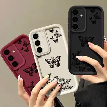 Ударопрочный силиконовый чехол Butterfly для Samsung Galaxy S25 S24 S22 Ultra Plus S23 S21 S20 Fe A55 A54 A53 A52 A35 A34 A15 5g Мягкий защитный чехол для объектива Samsung S24 чёрный