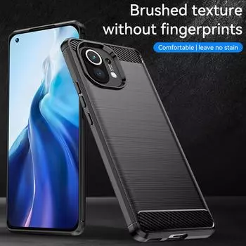 Ударопрочный силиконовый чехол для Xiaomi Mi 11 mi11 Роскошная задняя крышка из углеродного волокна для xiaomi 11 Мягкие матовые защитные чехлы For Mi 11 чёрный