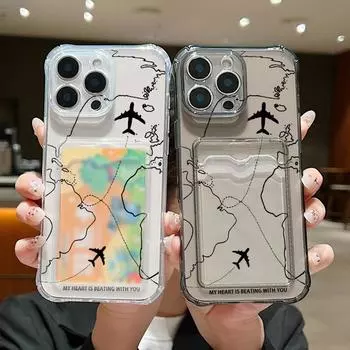 Ударопрочный силиконовый мягкий чехол для iPhone 16 Pro Max 15 Pro 14 13 12 11 с простым принтом маршрута самолета, тонкий прозрачный защитный чехол для телефона iPhone 16 серый