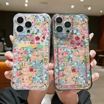 Ударопрочный силиконовый мягкий чехол с цветочным узором для iPhone 16 15 Pro 14 13 Pro Max 12 11, прозрачная защита линз, тонкий чехол iPhone 16 чёрный