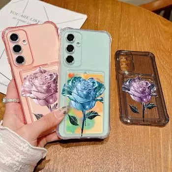 Ударопрочный слот для карт памяти Прозрачный кристаллический узор розы чехол для Samsung S24 S22 Ultra Plus S23 S21 S20 Fe A55 A54 A53 A52 A35 A15 Мягкий силиконовый тонкий чехол Samsung S24 серый