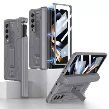 Ударопрочный закаленный стеклянный чехол-пленка для телефона Samsung Galaxy Z Fold 4 Fold4 Fold3 Fold 3 Zfold4 5g Zfold3 Stand Holder Coque No Pen чёрный