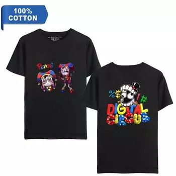 Удивительная цифровая цирковая хлопковая футболка в стиле хип-хоп для мужчин и женщин, топ с принтом аниме, футболки в стиле Харадзюку, модная летняя футболка XS чёрный