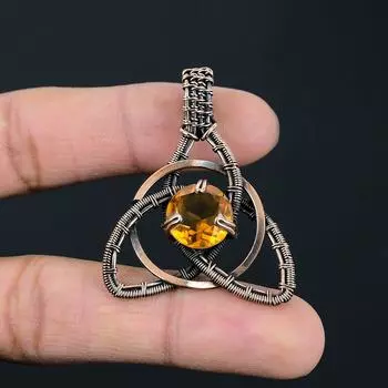 Удивительная подвеска из медной проволоки ручной работы с драгоценным камнем цитрин для нее 1.85 Inches жёлтый