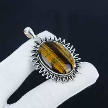 Удивительная подвеска из серебра с драгоценным камнем тигровый глаз из стерлингового серебра 925 пробы — овальный дизайн ручной работы, повседневная бижутерия, подарок на День отца 2.16 коричневый