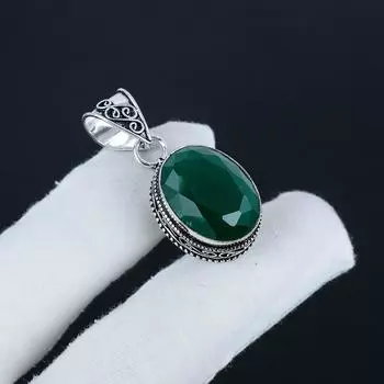Удивительная подвеска изумрудного камня из серебра 925 пробы — овальный дизайн ручной работы, повседневная бижутерия, подарок на день святого Валентина 1.95 зелёный