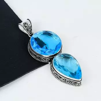 Удивительная подвеска с драгоценным камнем Swiss Blue Topaz из стерлингового серебра 925 пробы — дизайн ручной работы, повседневные украшения, уникальная подвеска с двумя камнями Swiss Blue Topaz 2.95 синий