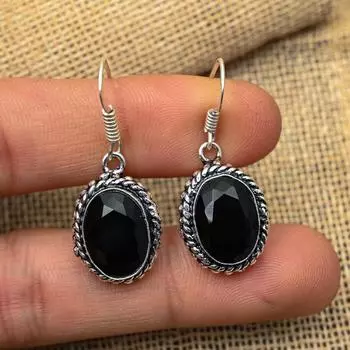 Удивительная ювелирная серьга ручной работы из стерлингового серебра 925 пробы с черной шпинелью и драгоценным камнем для нее