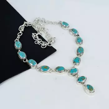 Удивительное бирюзовое ожерелье ручной работы из стерлингового серебра 925 пробы, бирюзовое серебряное ожерелье для жены, ожерелье унисекс, подарок на вату 20 синий