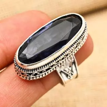 Удивительное кольцо из стерлингового серебра 925 пробы с драгоценным камнем иолита ручной работы, винтажные ювелирные изделия для подарка 4 синий