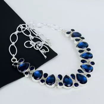 Удивительное колье из серебра 925 пробы с драгоценным камнем синего таназнита, серебряное колье с таназнитом для жены, ожерелье унисекс, подарок на помолвку 20 синий
