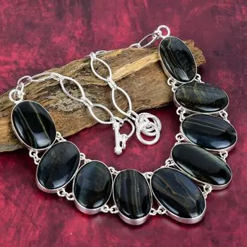 Удивительное колье с синим тигровым глазом, ювелирные изделия из драгоценных камней, ожерелье из стерлингового серебра 925 пробы, регулируемая цепочка ручной работы, ювелирные изделия Adjustable with 18 inches синий