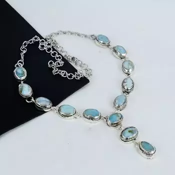 Удивительное ожерелье из драгоценных камней ларимар ручной работы из стерлингового серебра 925 пробы, серебряное ожерелье из ларимара для жены, ожерелье унисекс, подарок на Рождество 20 синий