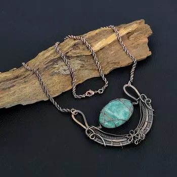 Удивительное ожерелье из медной проволоки с драгоценным камнем амазонит на День памяти 18 Inches With Adjustable синий