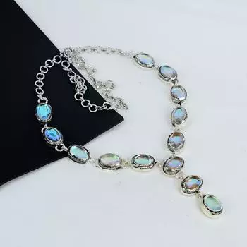 Удивительное ожерелье из серебра 925 пробы с драгоценным камнем Mysitc Topaz, серебряное ожерелье с топазом Mysitc для жены, ожерелье унисекс, подарок на вату 20 синий