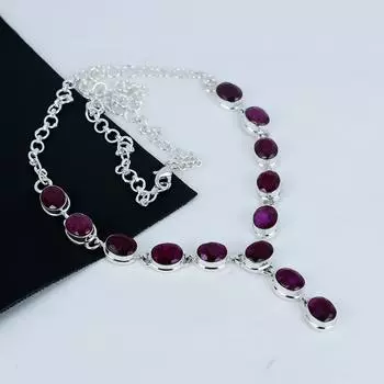 Удивительное ожерелье из серебра 925 пробы с рубинами из кашмира, серебряное ожерелье с рубинами из кашмира для жены, ожерелье унисекс, подарок на вату 20 красный