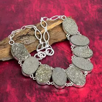 Удивительное ожерелье из стерлингового серебра 925 пробы с пиритом и регулируемой цепочкой, ювелирное ожерелье ручной работы из драгоценных камней на День Благодарения Adjustable with 18 inches зелёный