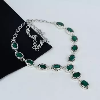 Удивительное ожерелье изумрудного камня ручной работы из стерлингового серебра 925 пробы, ожерелье изумрудного серебра для жены, ожерелье унисекс, праздничный наряд в подарок 20 зелёный