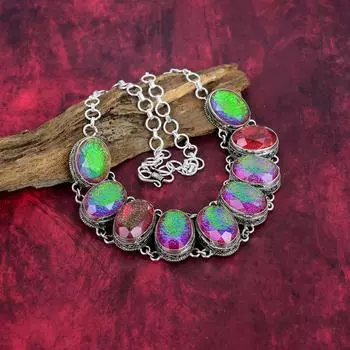 Удивительное розовое ожерелье с тройным опалом, ювелирные изделия из цельного серебра 925 пробы с драгоценными камнями, ожерелье ручной работы, на День благодарения Adjustable With 18 Inches розовый