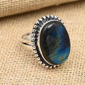 Удивительное ювелирное кольцо ручной работы из стерлингового серебра 925 пробы с драгоценным камнем лабрадорит 4 синий