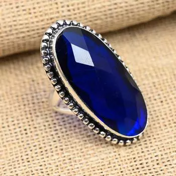 Удивительное ювелирное кольцо ручной работы из стерлингового серебра 925 пробы с синим сапфиром и драгоценным камнем 4 синий