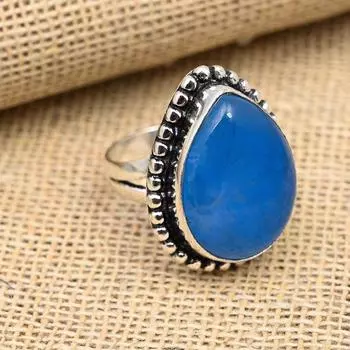 Удивительное ювелирное кольцо ручной работы из стерлингового серебра 925 пробы с синим халцедоном и драгоценным камнем 4 синий