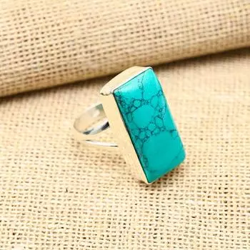 Удивительное ювелирное кольцо ручной работы из стерлингового серебра 925 пробы с бирюзовым камнем Santa Rosa 4 синий