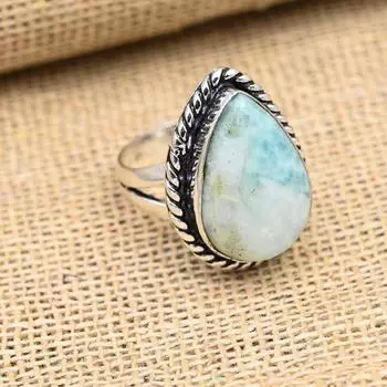 Удивительное ювелирное кольцо ручной работы из стерлингового серебра 925 пробы с драгоценным камнем Ларимар 4 синий