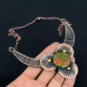 Удивительное ювелирное ожерелье ручной работы из чистой медной проволоки с драгоценным камнем унакит 18 Inches зелёный