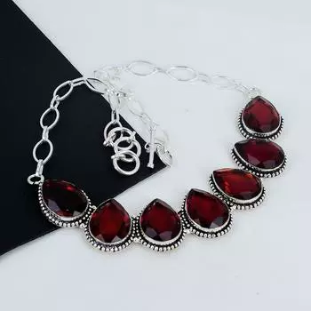 Удивительные драгоценные камни красного граната, ювелирные изделия ручной работы, ожерелье из стерлингового серебра 925 пробы, серебряное ожерелье с красным гранатом для жены, ожерелье унисекс, подарок на день рождения 20 красный