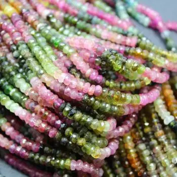 Удивительные многоцветные бусины Rondell из натурального граненого турмалина для ожерелья. Используйте турмалиновые бусины лучшего качества, каменные бусины размером от 2 до 5 мм. 1 Strand Tourmaline Beads
