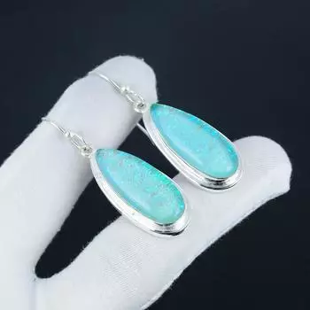 Удивительные серьги из серебра 925 пробы с синим триплетом огненного опала, висячие серьги ручной работы из серебра в стиле бохо, подарок на помолвку 2.16 синий