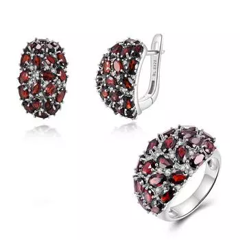 Удивительные серьги-кольца из стерлингового серебра 925 пробы, комплект ювелирных изделий из натурального красного граната, драгоценный камень из Мозамбика, женский подарок на годовщину US RING SIZE:8# красный