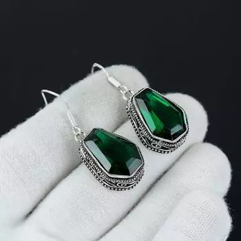 Удивительные серьги-подвески с драгоценными камнями «Гроб из зеленого турмалина», серьги из стерлингового серебра 925 пробы, богемные серебряные серьги ручной работы, подарки на годовщину 1.96 зелёный