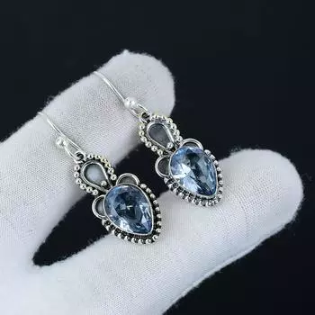 Удивительные серьги с аквамарином, серьги из стерлингового серебра 925 пробы, серьги-подвески из серебра ручной работы в стиле бохо, подарки на день рождения 1.96 синий