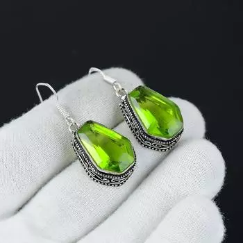 Удивительные серьги с драгоценными камнями в форме гроба с перидотом, серьги из стерлингового серебра 925 пробы, серьги-подвески из серебра ручной работы в стиле бохо, праздничный наряд в подарок 1.96 зелёный