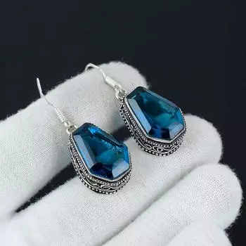 Удивительные серьги с драгоценными камнями индоколит, серьги из стерлингового серебра 925 пробы, серьги-подвески ручной работы в стиле бохо из серебра, подарок на День матери 1.96 синий