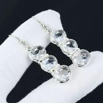 Удивительные серьги с драгоценными камнями из белого топаза, серьги из стерлингового серебра 925 пробы, серьги-подвески из серебра ручной работы в стиле бохо, праздничные наряды в подарок 2.36 белый