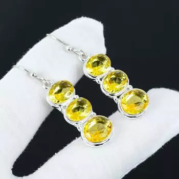 Удивительные серьги с драгоценными камнями цитрин, серьги из стерлингового серебра 925 пробы, серьги-подвески ручной работы в стиле бохо из серебра, подарки из ваты 2.36 жёлтый