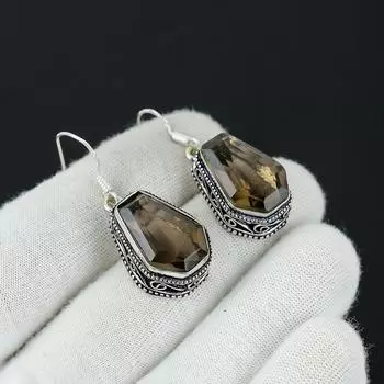 Удивительные серьги с дымчатым топазом, серьги из стерлингового серебра 925 пробы, серьги-подвески из серебра ручной работы в стиле бохо, подарок на вечеринку 1.96 коричневый