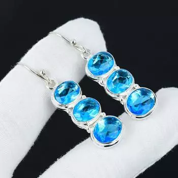 Удивительные серьги с голубым топазом, серьги из стерлингового серебра 925 пробы, серьги-подвески из серебра ручной работы в стиле бохо, подарки на помолвку 2.36 синий
