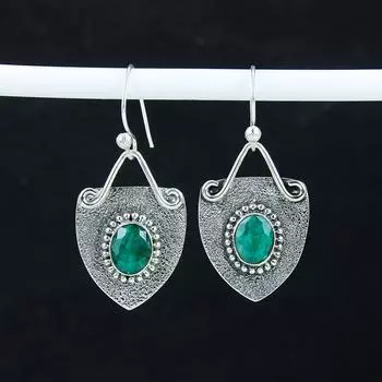 Удивительные серьги с изумрудными камнями, серьги из стерлингового серебра 925 пробы, серьги-подвески ручной работы в стиле бохо из серебра, подарок на день рождения 2.16 зелёный
