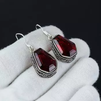 Удивительные серьги с красным гранатом в форме гроба, серьги из стерлингового серебра 925 пробы, серьги-подвески из серебра ручной работы в стиле бохо, подарок из ваты 1.96 красный