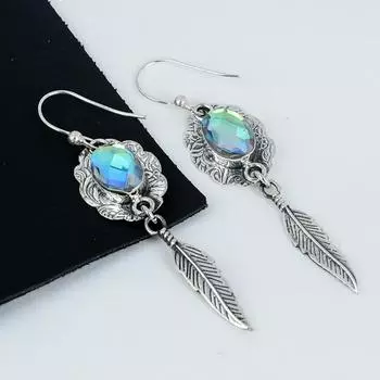 Удивительные серьги с мистическим топазом, серьги из стерлингового серебра 925 пробы, серьги-подвески ручной работы в стиле бохо, серебряные украшения, подарок для мамы 2.75 зелёный