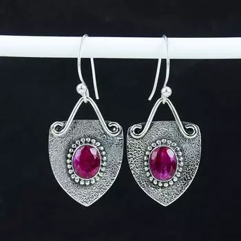 Удивительные серьги с рубинами из кашмирского камня, серьги из стерлингового серебра 925 пробы, серьги-подвески ручной работы в стиле бохо из серебра, подарок на день рождения 2.16 красный