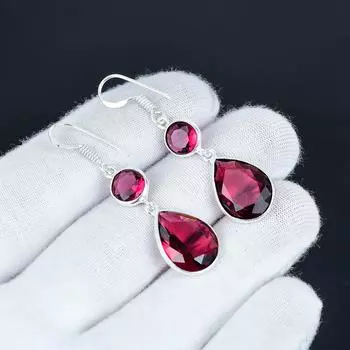 Удивительные серьги с рубином, серьги из стерлингового серебра 925 пробы, серьги-подвески из серебра в стиле бохо ручной работы, подарок на Рождество 7 Cm красный